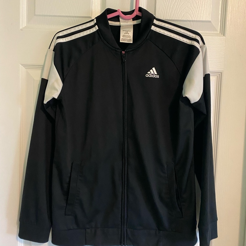Adidas Black and White Zip-Up Jacket